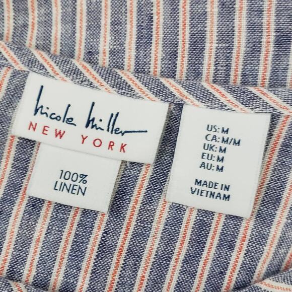Nicole Miller Linen Top Red & Blue Stripe Size Medium - Picture 2 of 5
